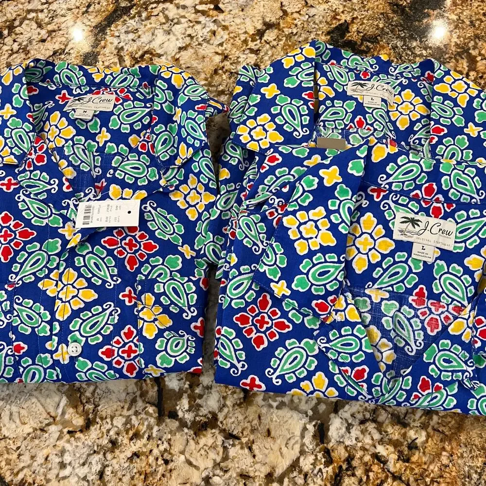 NWT J. Crew Blue Floral Short-Sleeve Slub Cotton Camp-Collar Shirt